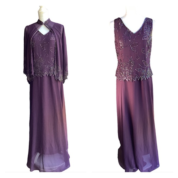 J Kara Burgundy Chiffon Beaded 2 Piece Set. B25 - Picture 1 of 17